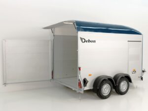 Debon Remolque cerrado C500 164x300cm H:200cm 2,0t, Alu, Polybug, Puerta, azul-Nuevo