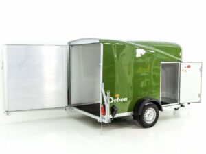Debon Remolque cerrado Cargo 1300 Vollpoly 150x290cm H:160cm, Puerta, verde oliva-Nuevo