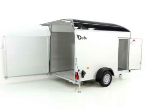 Debon Remolque cerrado C400 164x315cm H:200cm 1,3t, Alu, Polybug, Puerta, negro-Nuevo