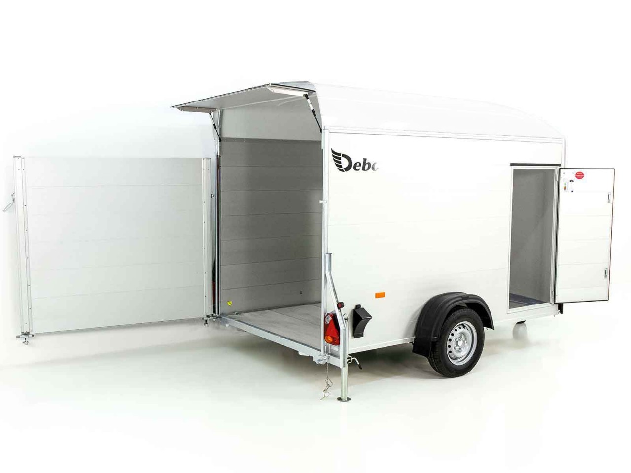 Debon Remolque cerrado C400 164x315cm H:200cm 1,3t, Alu, Polybug, Puerta, blanco-Nuevo