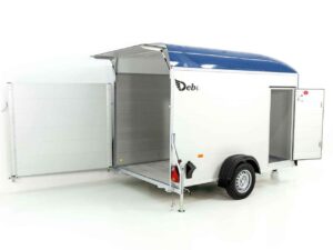 Debon Remolque cerrado C400 164x315cm H:200cm 1,3t, Alu, Polybug, Puerta, azul-Nuevo