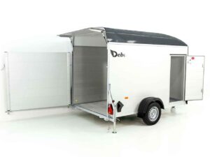 Debon Remolque cerrado C400 164x315cm H:200cm 1,3t, Alu, Polybug, Puerta, gris-Nuevo