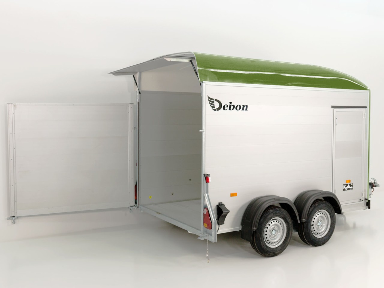 Debon Remolque cerrado C500 164x300cm H:200cm 2,0t-Alu-Polybug-Puerta-verde oliva-Nuevo