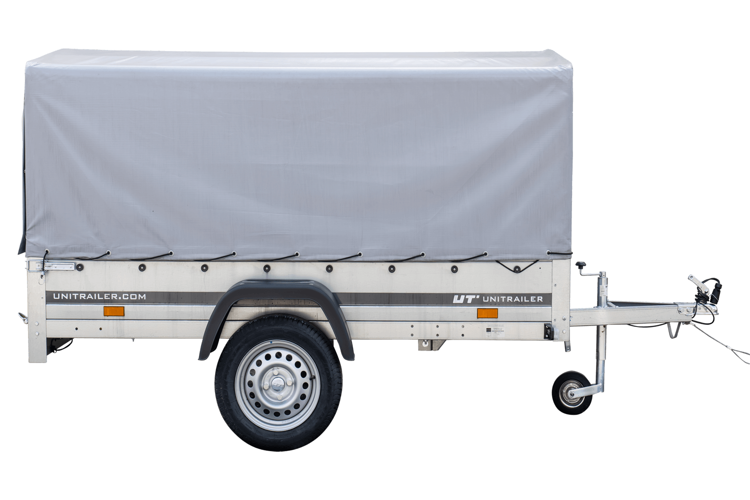 Remolque coche 230×125 Garden Trailer 230 KIPP Unitrailer 750 kg con Rueda jockey, lona alta y Arcos altos-Nuevo - Imagen 3