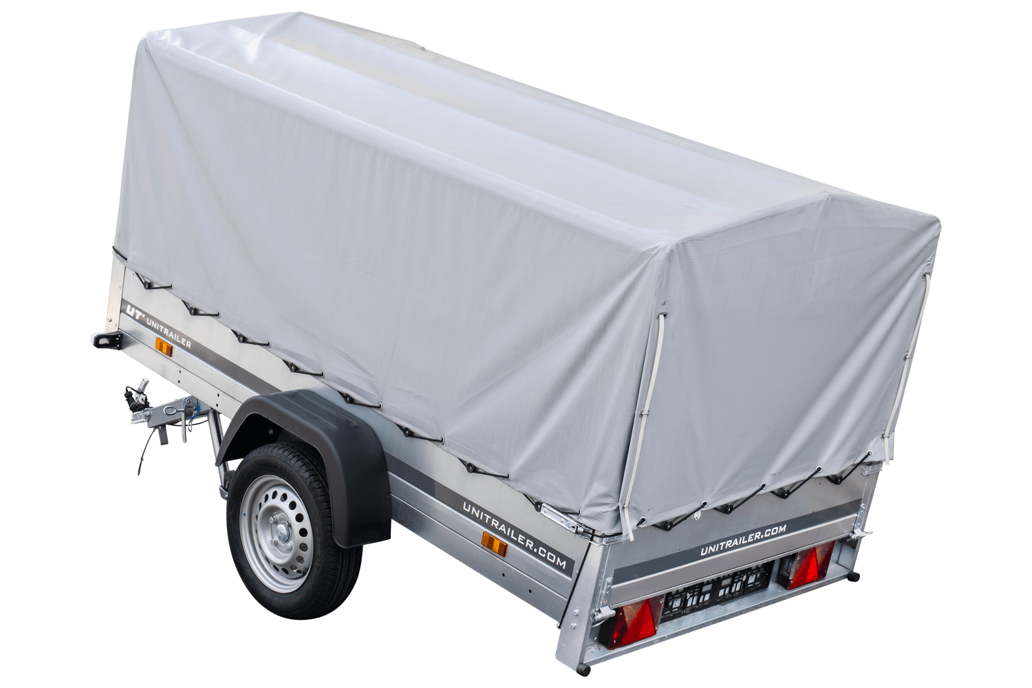 Remolque coche 230×125 Garden Trailer 230 KIPP Unitrailer 750 kg con Rueda jockey, lona alta y Arcos altos-Nuevo - Imagen 4