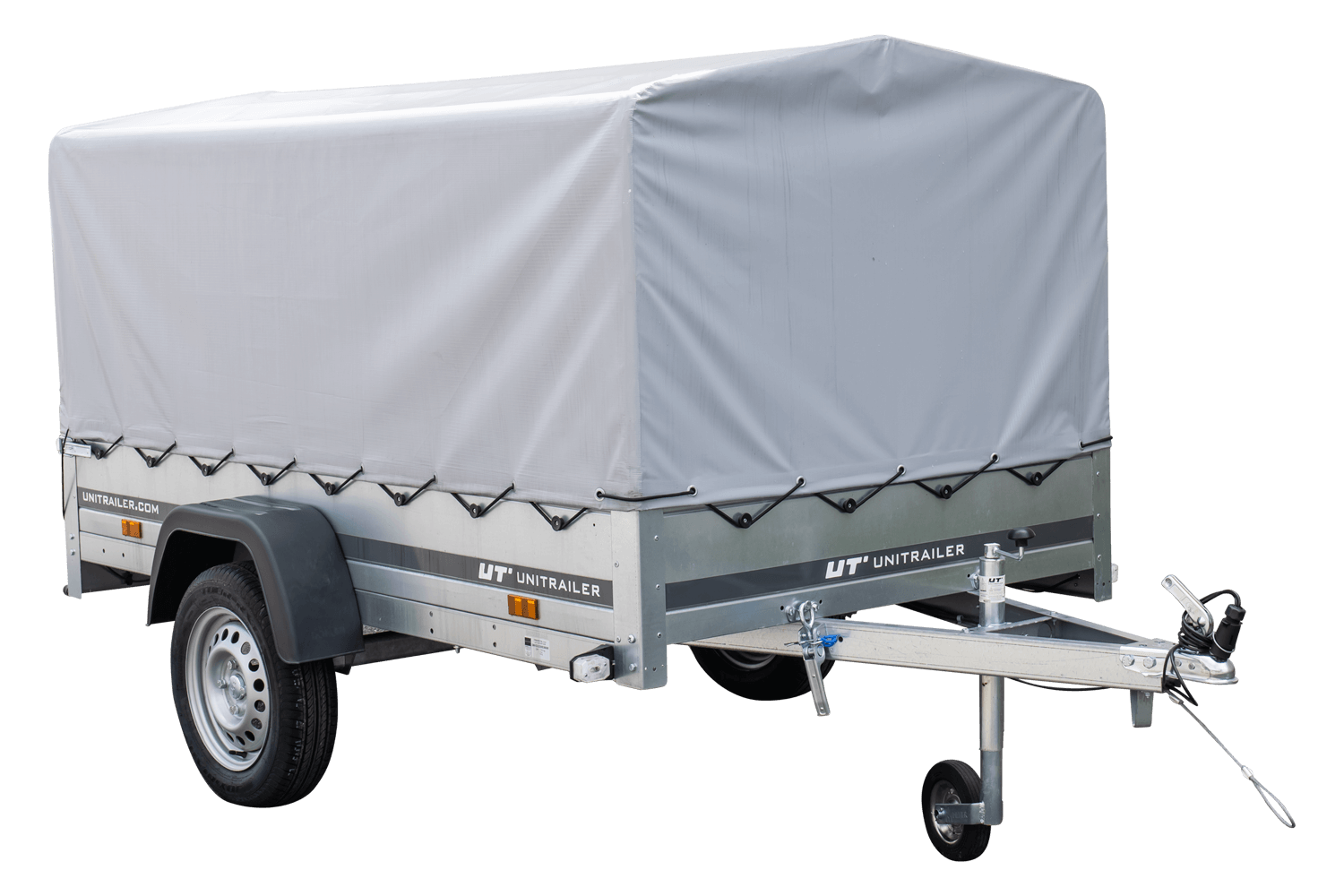 Remolque coche 230×125 Garden Trailer 230 KIPP Unitrailer 750 kg con Rueda jockey, lona alta y Arcos altos-Nuevo - Imagen 6