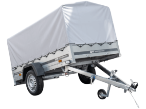 Remolque coche 230×125 Garden Trailer 230 KIPP Unitrailer 750 kg con Rueda jockey, lona alta y Arcos altos-Nuevo
