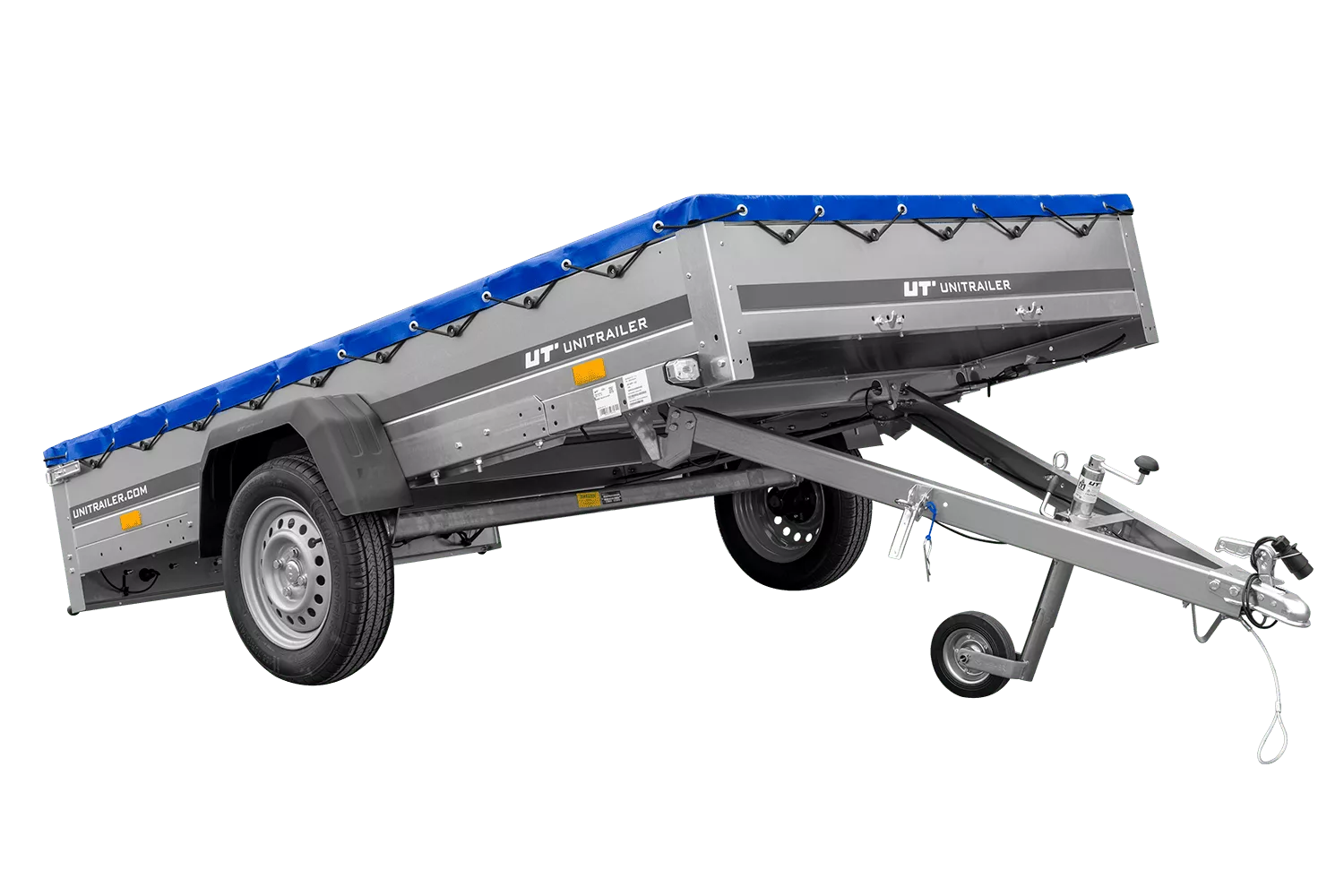 Remolque de un eje 264×150 UNITRAILER GARDEN 265 KIPP con un Soporte de lona plana y lona azul-Nuevo