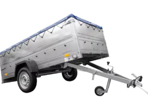 Grande Remolque 750 kg Garden Trailer 264 KIPP con Suplemento lateral [adicional 40 cm], Rueda jockey y lona azul plana-Nuevo